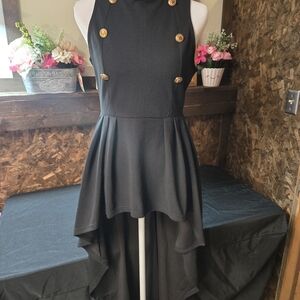 SHEIN Black High-Low Dress with Gold Buttons